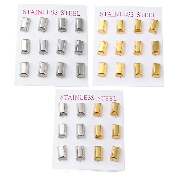 PVD Vacuum Plating 304 Stainless Steel Stud Earring, Rectangle