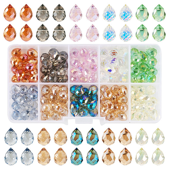 130 шт. 10 стили гальванических стеклянных бусин, прозрачные стеклянные амулеты, граненые, гальваническое покрытие, слеза