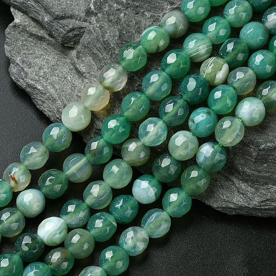 Натуральные полосатые агатовые / полосатые агатовые бусинки, граненые, окрашенные, круглые