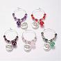 Natural Gemstone Wine Glass Charms, with Alloy Lotus Pendants and Brass Hoops