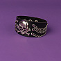 Leather Cord Bracelet, Alloy Skull & Chains Tassel Studded Bracelets