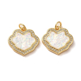 Brass Micro Pave Cubic Zirconia with Synthetic Opal Pendants, with Jump Ring