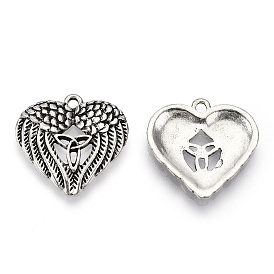 Tibetan Style Alloy Pendants, Cadmium Free & Lead Free, Heart with Wing & Trinity Knot