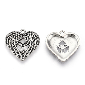 Pendentifs en alliage de style tibétain, sans cadmium et sans plomb, coeur avec aile et noeud de la trinité