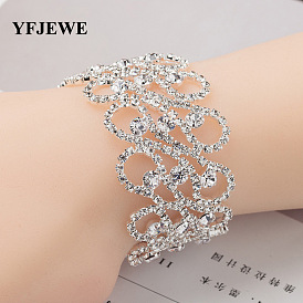 Elegant Crystal Rhinestone Silver Women's Bracelet with Exaggerated Glamorous Design