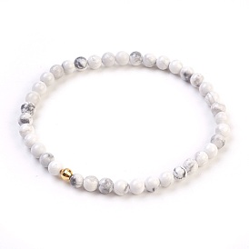 Gemstone Stretch Bracelets, with 925 Sterling Silver Spacer Beads, Round