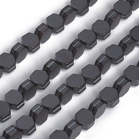 Non-magnetic Synthetic Hematite Beads Strands, Frosted, Groove, Hexagon