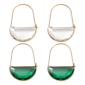 2 пары 2 цветные латунные стеклянные серьги-кольца, полукруглый