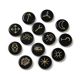 13Pcs Flat Round Natural Gemstone Rune Stones, Healing Stones for Chakras Balancing, Crystal Therapy, Meditation, Reiki, Divination