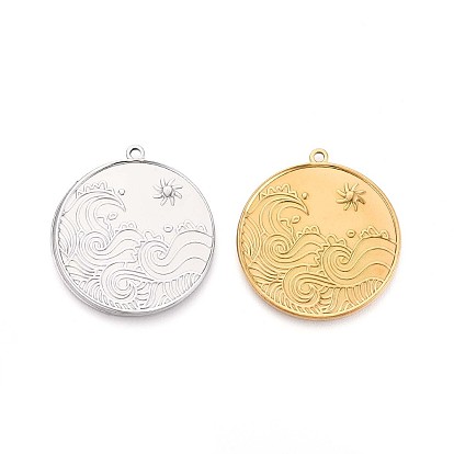 304 подвески из нержавеющей стали, плоский круглый с подвеской в виде солнца и волны, ионное покрытие (ip)