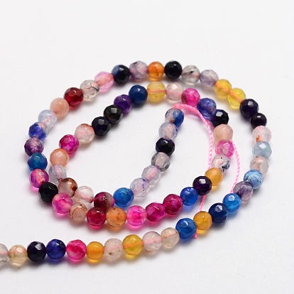Faceted Natural Agate Round Beads Strands, Dyed, 4mm, Hole: 1mm, about 92pcs/strand, 15.3 inch