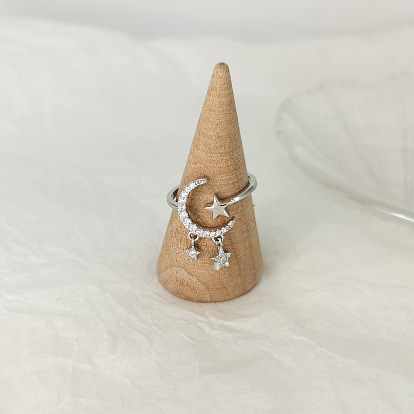 Кольца-манжеты со звездами и луной, покрытые родием 925 из стерлингового серебра с микропаве из прозрачных кубических цирконий