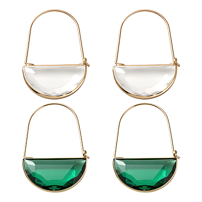 2 пары 2 цветные латунные стеклянные серьги-кольца, полукруглый
