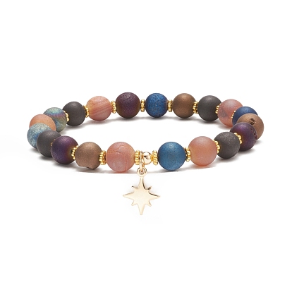 Эластичный браслет из круглых бусин из натурального агата с латунной подвеской в виде звезды, украшения из драгоценных камней для женщин