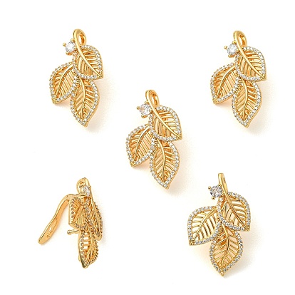 Fermoirs torsadés en laiton Shegrace, micro-pavés de zircon cubique transparent, feuille, sans cadmium et sans plomb et sans nickel