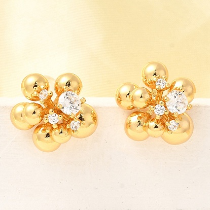 Серьги-гвоздики из латуни с микро-паве и прозрачным фианитом, долговечный, без никеля , реальный 18 k позолоченный