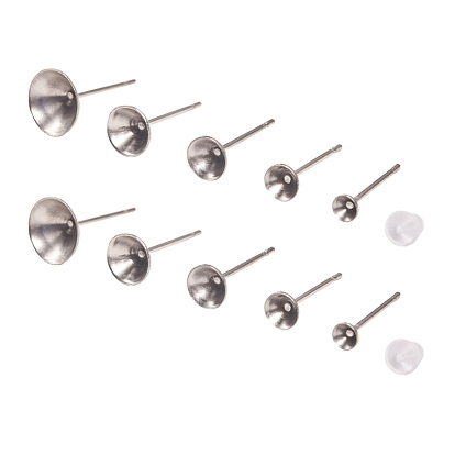 304 Einstellungen für flache, flache, flache Stöpsel-Ohrstecker aus Edelstahl, mit Kunststoff-Ohrmuttern