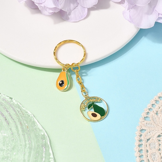 Брелок из эмалевого сплава, с железными кольцами, фрукты, золотые