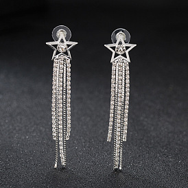 Boho Tassel Earrings with Long Chain and Star Studs for Women