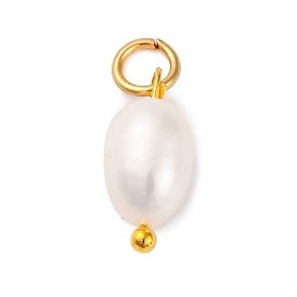 5Pcs Natural Cultured Freshwater Pearl Potato Charms, with Golden Tone 304 Stainless Steel Open Jump Rings