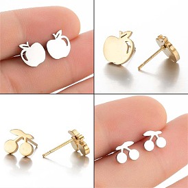Mini boucles d'oreilles mignonnes en forme de pomme cerise, bijoux en acier inoxydable, accessoires doux