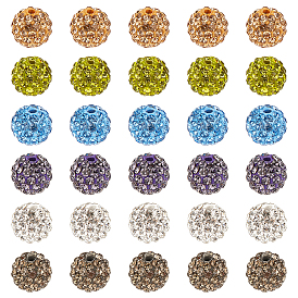 60Pcs 6 Colors Polymer Clay Rhinestone Beads, Grade A, Round, Pave Disco Ball Beads