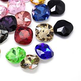 Glass Pointed Back Rhinestone Cabochons, Faceted Square