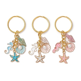 3Pcs Alloy Enamel Keychain, with Iron Rings, Ocean Theme