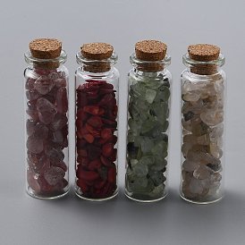 Glass Wishing Bottle Pendant Decorations, with Gemstone Chips Inside and Cork Stopper