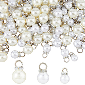 120шт 3 стили АБС-пластик подвески с имитацией жемчуга, с петлями из сплава, круглый шарм