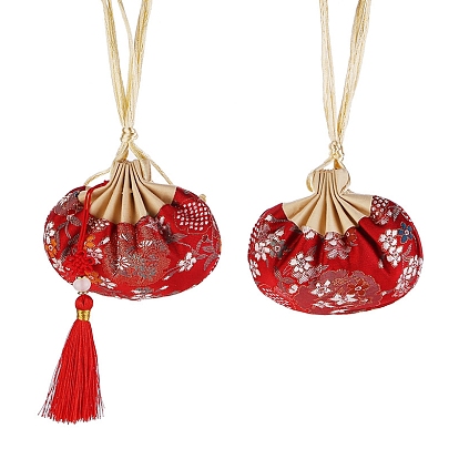 Flower Embroidery Silk & Satin Drawstring Sachet Bags with Tassel, for Jewelry