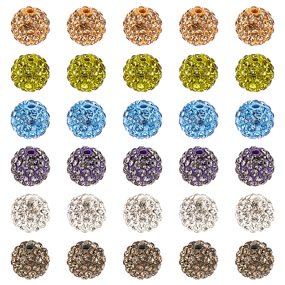 60Pcs 6 Colors Polymer Clay Rhinestone Beads, Grade A, Round, Pave Disco Ball Beads
