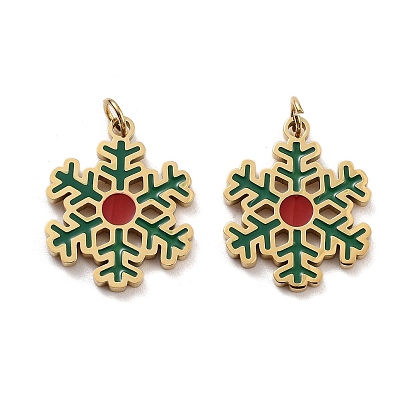 Ионное покрытие (ip) 304 подвески из нержавеющей стали, с эмалью и кольцом для прыжков, снежинка очарование, золотые