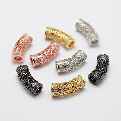 Brass Micro Pave Cubic Zirconia Tube Beads, Lead Free & Nickel Free
