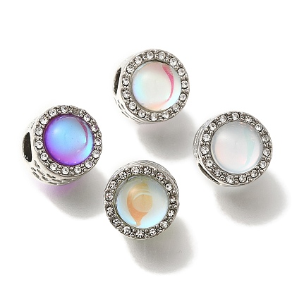 Стойки покрытие сплава европейские шарики, горный хрусталь и стекло, без свинца и без кадмия, бусины с большим отверстием, плоско-круглые