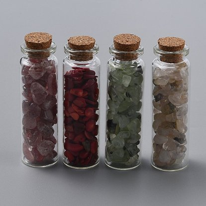 Glass Wishing Bottle Pendant Decorations, with Gemstone Chips Inside and Cork Stopper