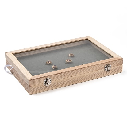 Wooden Ring Presentation Boxes, with Glass, 100 Slots Ring Storage Display Box with Transparent Lid, Rectangle