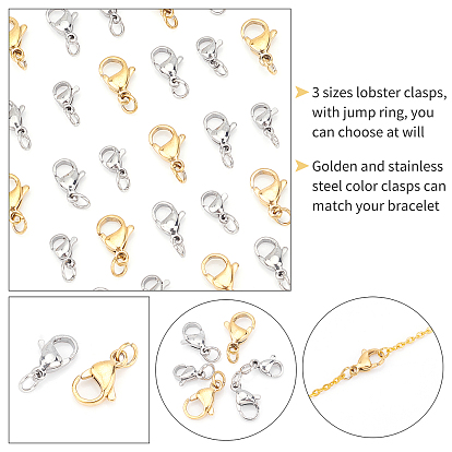 Unicraftale Vacuum Plating 304 Stainless Steel Lobster Claw Clasps, With Jump Ring