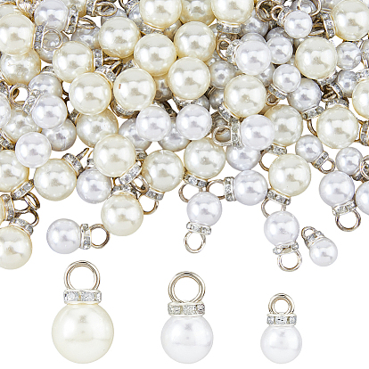 120шт 3 стили АБС-пластик подвески с имитацией жемчуга, с петлями из сплава, круглый шарм