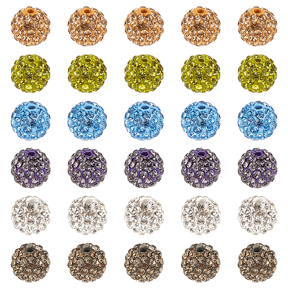 60Pcs 6 Colors Polymer Clay Rhinestone Beads, Grade A, Round, Pave Disco Ball Beads