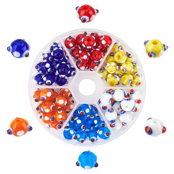 72Pcs 6 Colors Handmade Bumpy Lampwork Beads, Irregular, Eye