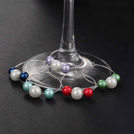 Glas Perlen Glas Wein Charme, mit Messing-Weinglas Charme Ringe Creolen, 30 mm