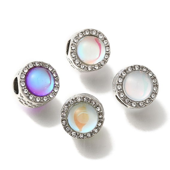 Стойки покрытие сплава европейские шарики, горный хрусталь и стекло, без свинца и без кадмия, бусины с большим отверстием, плоско-круглые