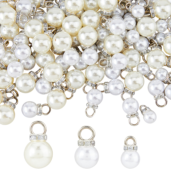 120шт 3 стили АБС-пластик подвески с имитацией жемчуга, с петлями из сплава, круглый шарм