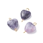 Natural Lepidolite/Purple Mica Stone Connector Charms, with Golden Tone Brass Loops, Heart