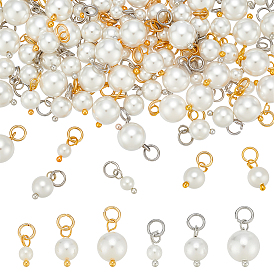 90 шт. 6 стили круглые подвески из ракушки и жемчуга с латунными соединительными кольцами, белые