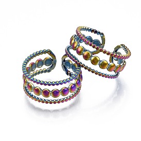 304 Stainless Steel Hollow Cuff Ring, Rainbow Color Open Ring for Women