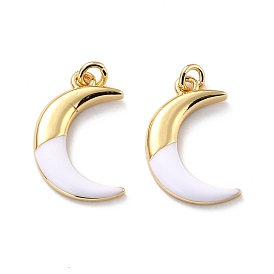 Eco-friendly Brass Enamel Pendants, Long-Lasting Plated, Real 18K Gold Plated, Cadmium Free & Lead Free, Moon