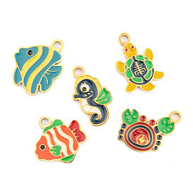 Ion Plating(IP) 304 Stainless Steel Pendants, with Enamel, Real 18K Gold Plated, Sea Animals Charm