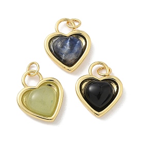 Природных драгоценных камней подвески, сердце прелести, с латунными оправами и соединительными кольцами, реальный 18 k позолоченный, стойки покрытие, долговечный, без кадмия и без свинца